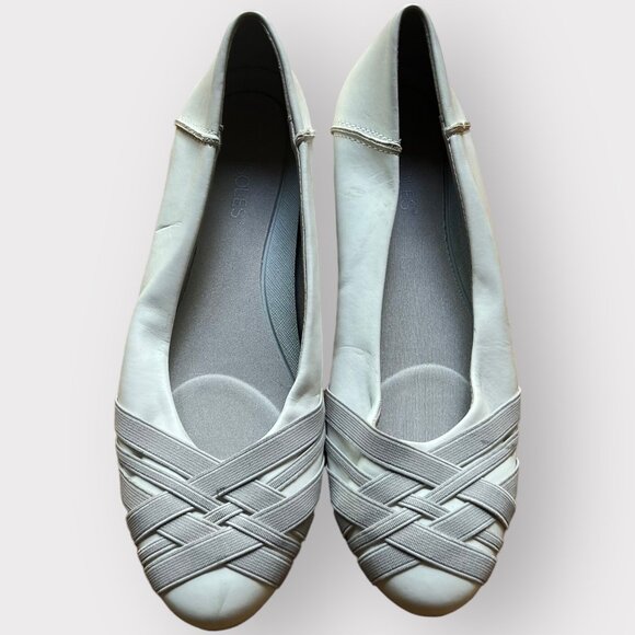 Aerosoles Size 8.5 White Spin Cycle Faux Leather Cross Weave Ballet Flats Shoes - Picture 3 of 7